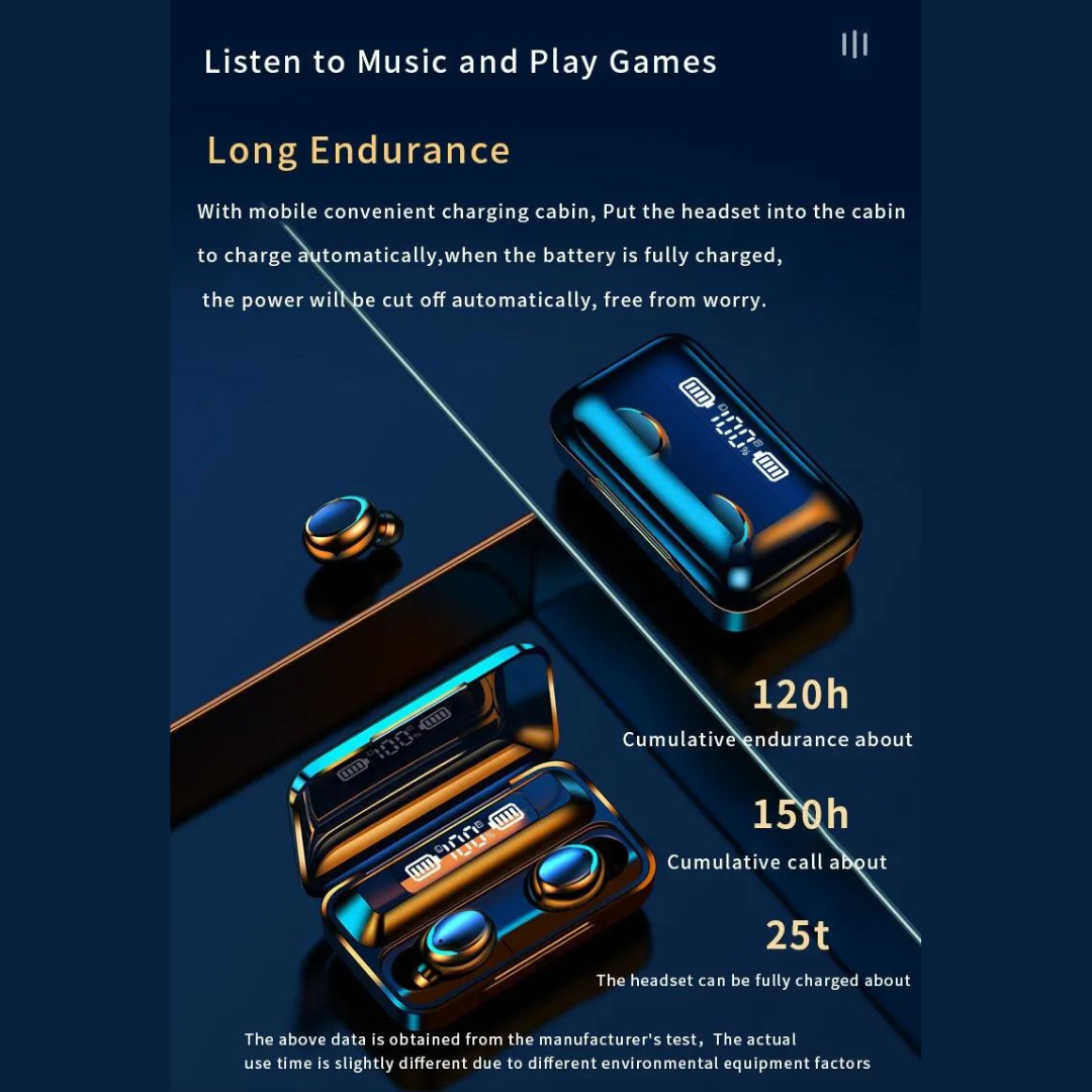 F9 Binaural TWS Wireless Earphones LED Display Wireless Waterproof Noise Reduction Bluetooth Headphones