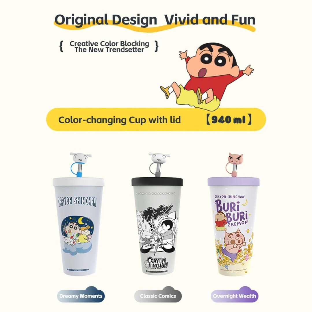 Crayon Shin-Chan & Anime Figure Trendy Color-Changing Cold Straw Cup 630/940ml Food Grade Aluminum