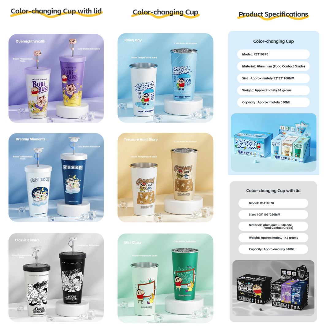 Crayon Shin-Chan & Anime Figure Trendy Color-Changing Cold Straw Cup 630/940ml Food Grade Aluminum