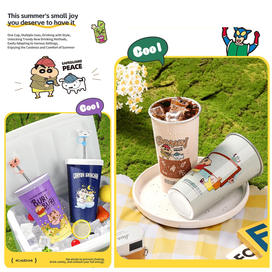 Crayon Shin-Chan & Anime Figure Trendy Color-Changing Cold Straw Cup 630/940ml Food Grade Aluminum