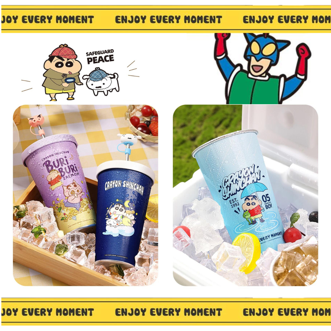 Crayon Shin-Chan & Anime Figure Trendy Color-Changing Cold Straw Cup 630/940ml Food Grade Aluminum