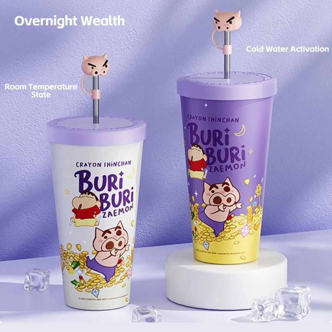 Crayon Shin-Chan & Anime Figure Trendy Color-Changing Cold Straw Cup 630/940ml Food Grade Aluminum