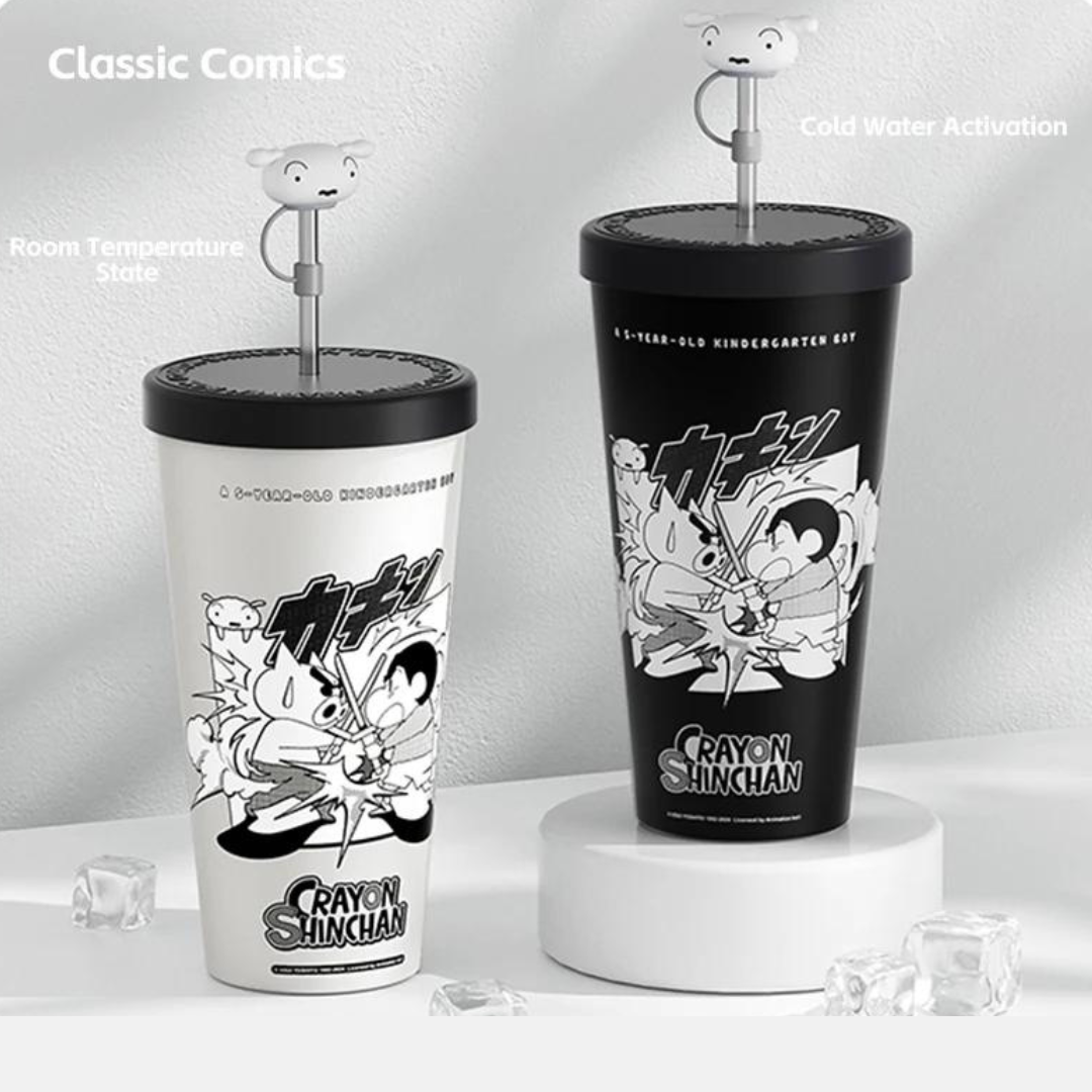Crayon Shin-Chan & Anime Figure Trendy Color-Changing Cold Straw Cup 630/940ml Food Grade Aluminum