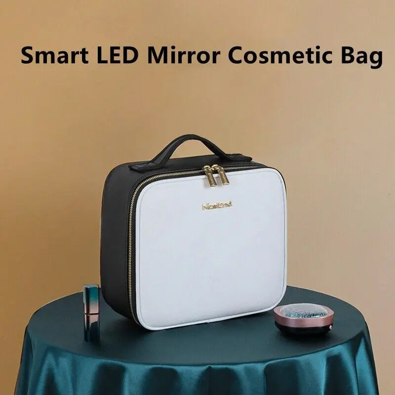 Smart LED Lighting Mirror Cosmetic Case Waterproof Portable Travel Makeup Storage Bag