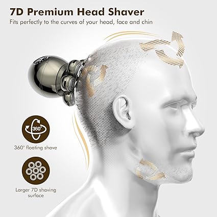 7D Sphere Men Waterproof Rechargeable LCD Display 5-in-1 Grooming Kit Wet Dry Electric Shaver Beard Hair Trimmer Electric Razor Bald Head Shaving Machine