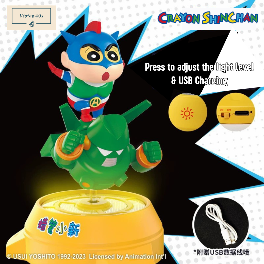 Crayon Shin-Chan & Kantam Robot 3D Rotating 3-Level Adjustable Lighting LED Nightlight Bedside Lamp