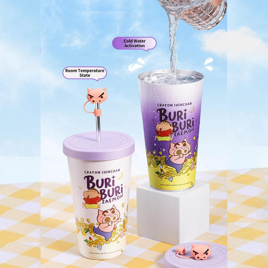 Crayon Shin-Chan & Anime Figure Trendy Color-Changing Cold Straw Cup 630/940ml Food Grade Aluminum
