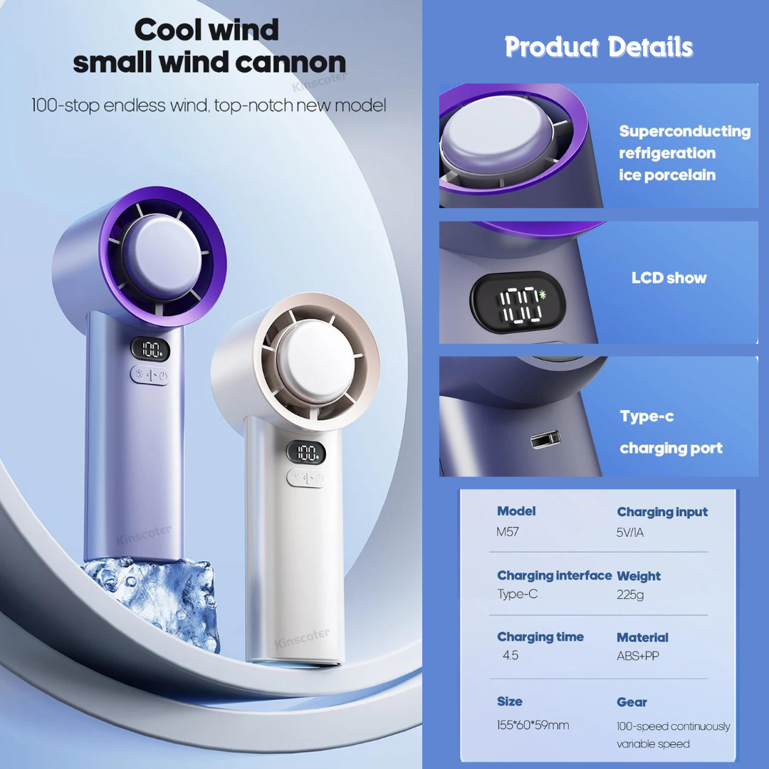 Ice Cooler Turbo Fan 100 Wind Speeds Adjustable Mini Portable Handheld Fan Electric Eyelash Fan