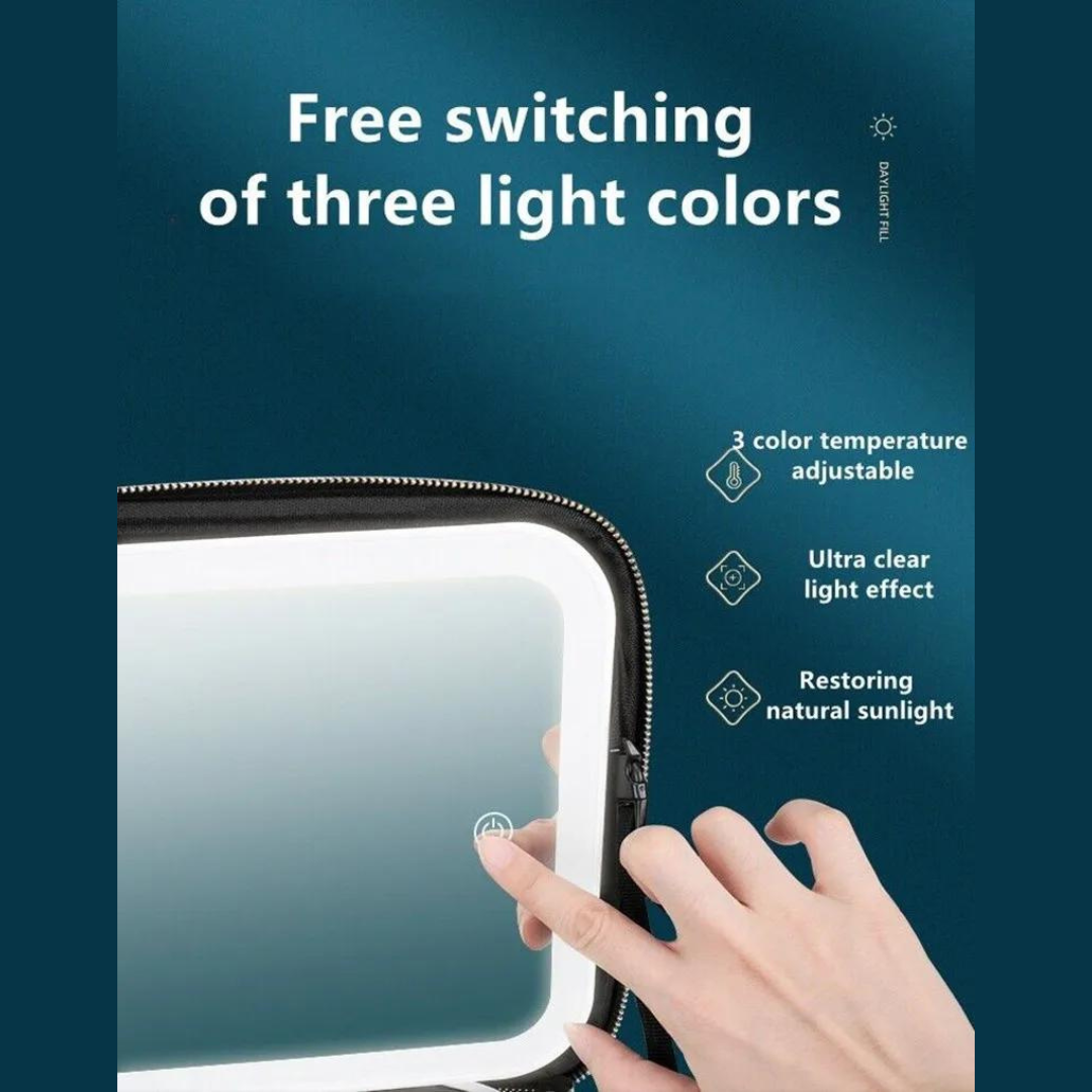 Smart LED Lighting Mirror Cosmetic Case Waterproof Portable Travel Makeup Storage Bag