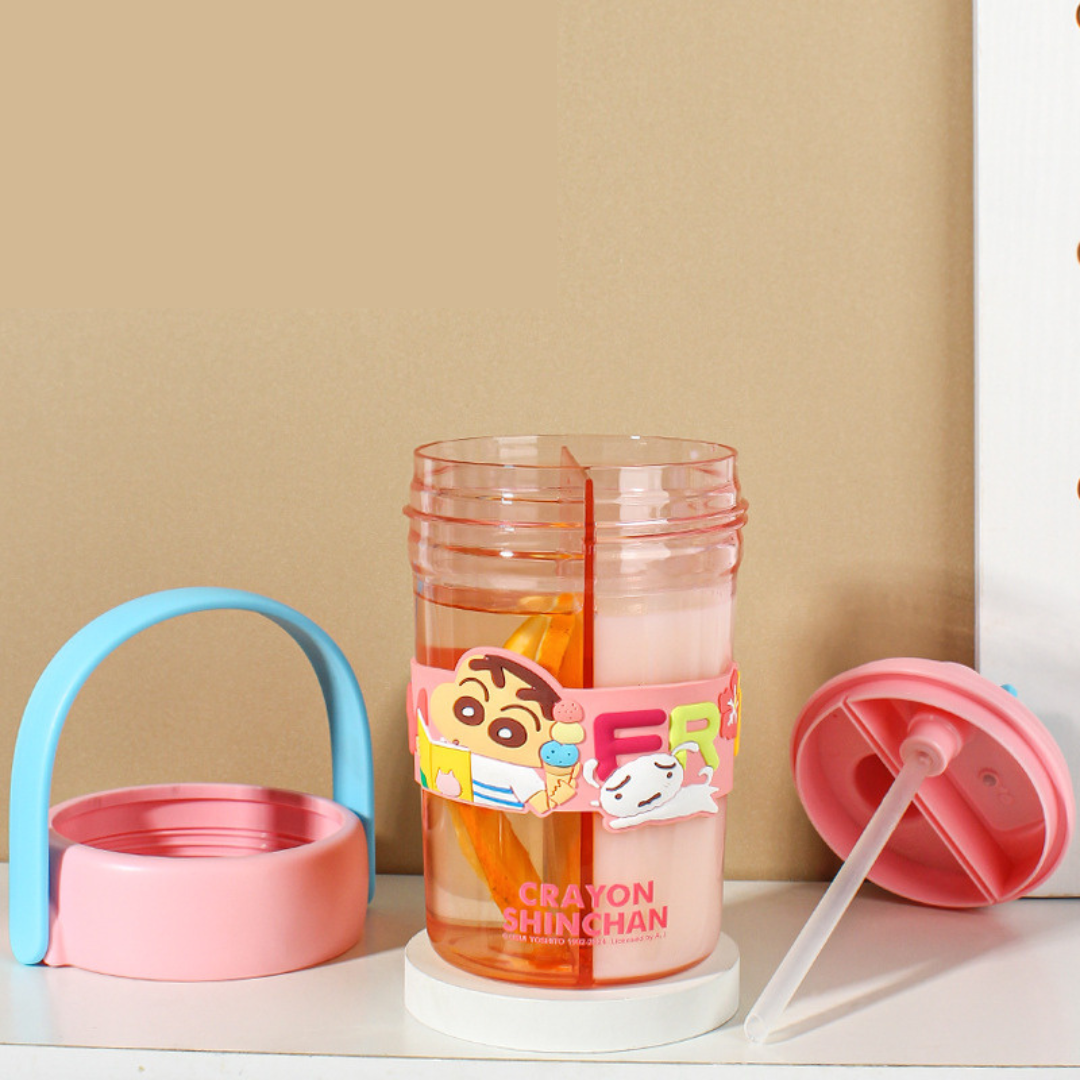 Crayon Shin-Chan Dual Use with Split Layer Leakproof Seal 2-in-1 Double Drinking Straw Cup 850ml