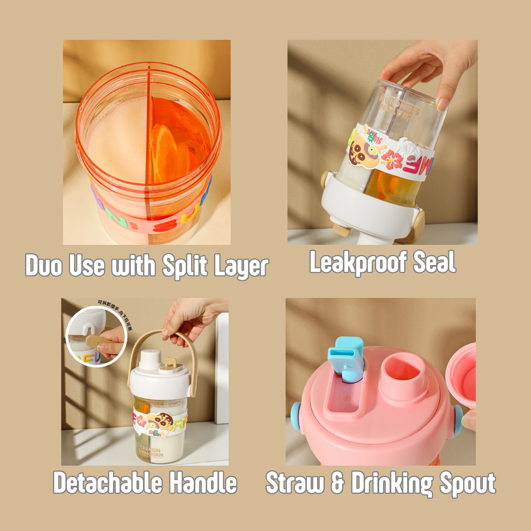 Crayon Shin-Chan Dual Use with Split Layer Leakproof Seal 2-in-1 Double Drinking Straw Cup 850ml