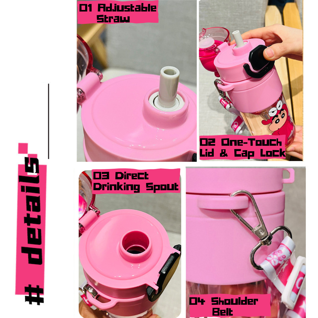 Crayon Shin-Chan & Buriburizaemon Tritan Leak-Proof One-Touch Lid Adjustable & Removable Straw Water Bottle 650ml