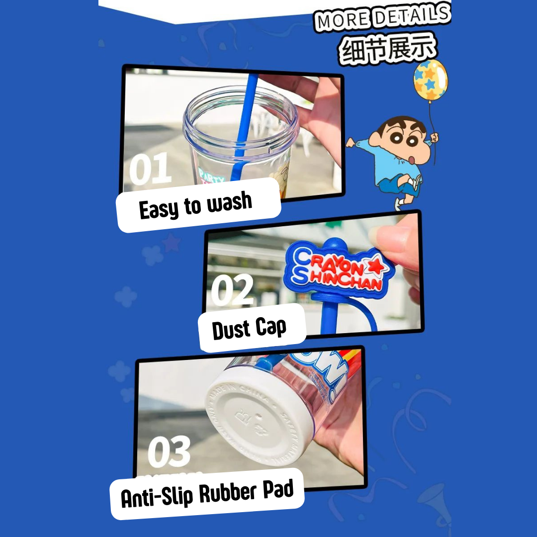 Crayon Shin-Chan Temperature Resistance Anti-Slip Rubber Pad Anime Cartoon Dust Cap Straw Cup 500ml