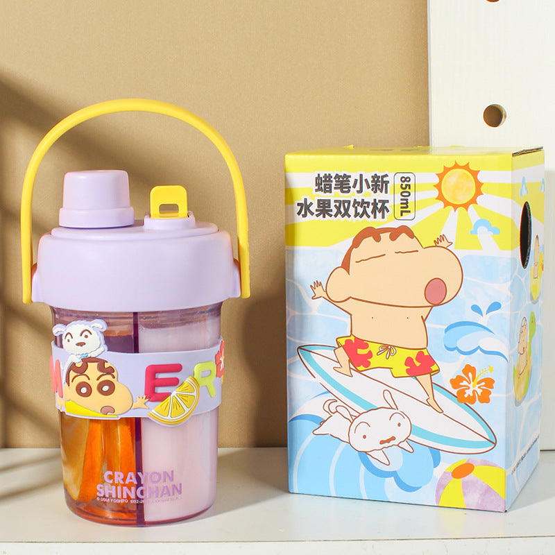 Crayon Shin-Chan Dual Use with Split Layer Leakproof Seal 2-in-1 Double Drinking Straw Cup 850ml