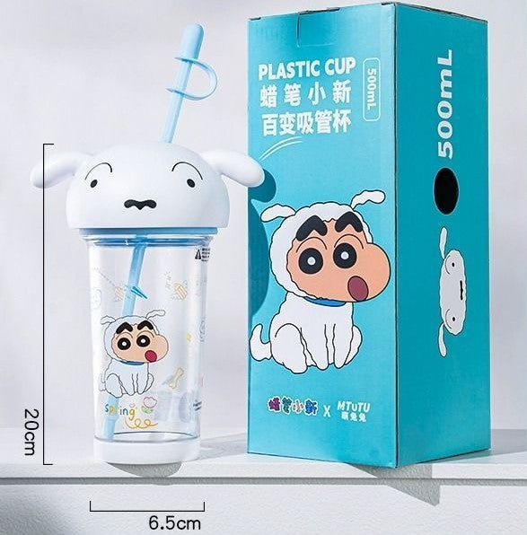 Crayon Shin-Chan & Cute Anime Cartoon 3D Big Head Tritan Temperature Resistance Leakproof Straw Cup 500ml