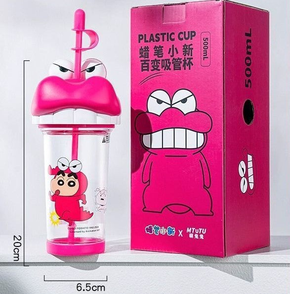 Crayon Shin-Chan & Cute Anime Cartoon 3D Big Head Tritan Temperature Resistance Leakproof Straw Cup 500ml