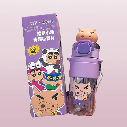 Crayon Shin-Chan & Buriburizaemon Tritan Leak-Proof One-Touch Lid Adjustable & Removable Straw Water Bottle 650ml