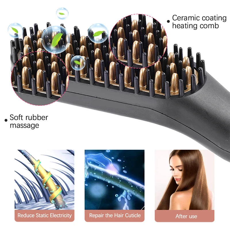 Electric Negative Ion Heating Comb for Men Beard Hair Straightening Brush Wet Dry Use Quick Hair Styler