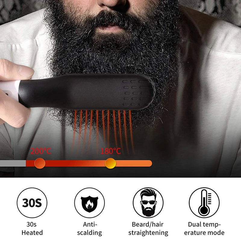 Electric Negative Ion Heating Comb for Men Beard Hair Straightening Brush Wet Dry Use Quick Hair Styler