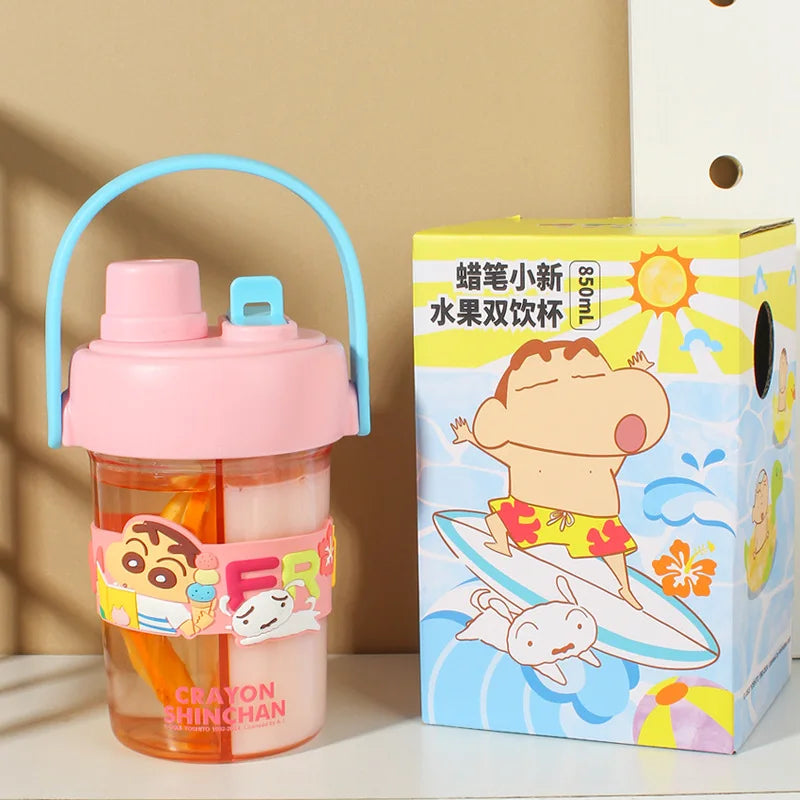 Crayon Shin-Chan Dual Use with Split Layer Leakproof Seal 2-in-1 Double Drinking Straw Cup 850ml