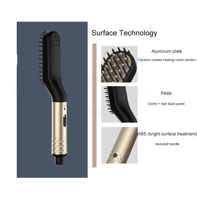 Electric Negative Ion Heating Comb for Men Beard Hair Straightening Brush Wet Dry Use Quick Hair Styler