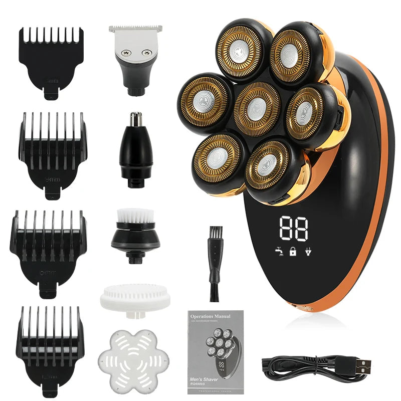 7D Floating Men Rechargeable LCD Display Electric Shaver Bald Head Shaving Machine Wet Dry Beard Hair Trimmer Electric Razor