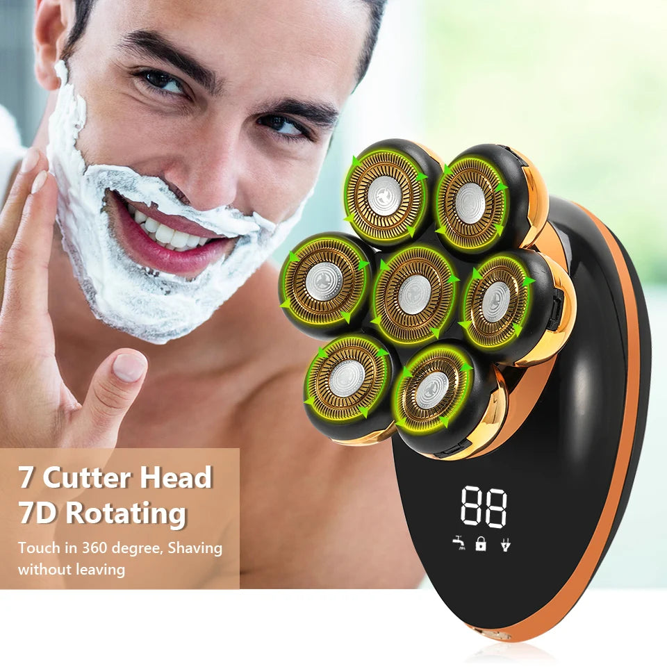 7D Floating Men Rechargeable LCD Display Electric Shaver Bald Head Shaving Machine Wet Dry Beard Hair Trimmer Electric Razor