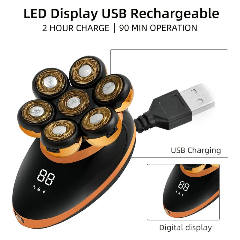 7D Floating Men Rechargeable LCD Display Electric Shaver Bald Head Shaving Machine Wet Dry Beard Hair Trimmer Electric Razor