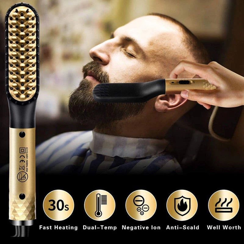 Electric Negative Ion Heating Comb for Men Beard Hair Straightening Brush Wet Dry Use Quick Hair Styler