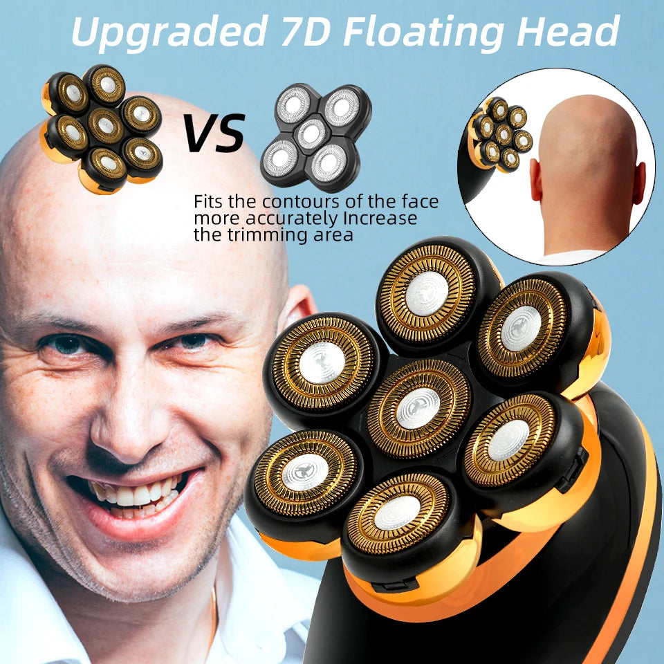 7D Floating Men Rechargeable LCD Display Electric Shaver Bald Head Shaving Machine Wet Dry Beard Hair Trimmer Electric Razor