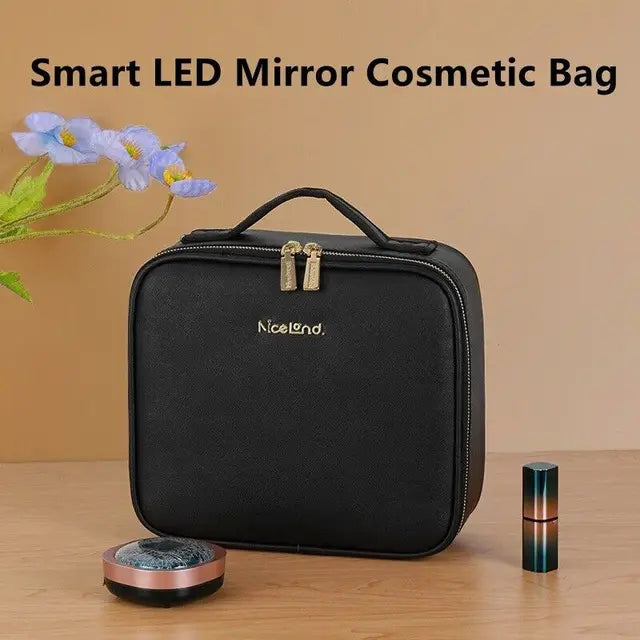 Smart LED Lighting Mirror Cosmetic Case Waterproof Portable Travel Makeup Storage Bag