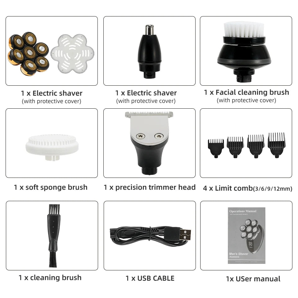 7D Floating Men Rechargeable LCD Display Electric Shaver Bald Head Shaving Machine Wet Dry Beard Hair Trimmer Electric Razor