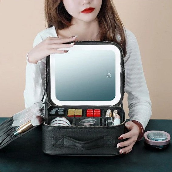 Smart LED Lighting Mirror Cosmetic Case Waterproof Portable Travel Makeup Storage Bag