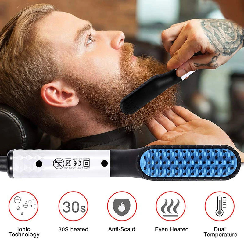 Electric Negative Ion Heating Comb for Men Beard Hair Straightening Brush Wet Dry Use Quick Hair Styler