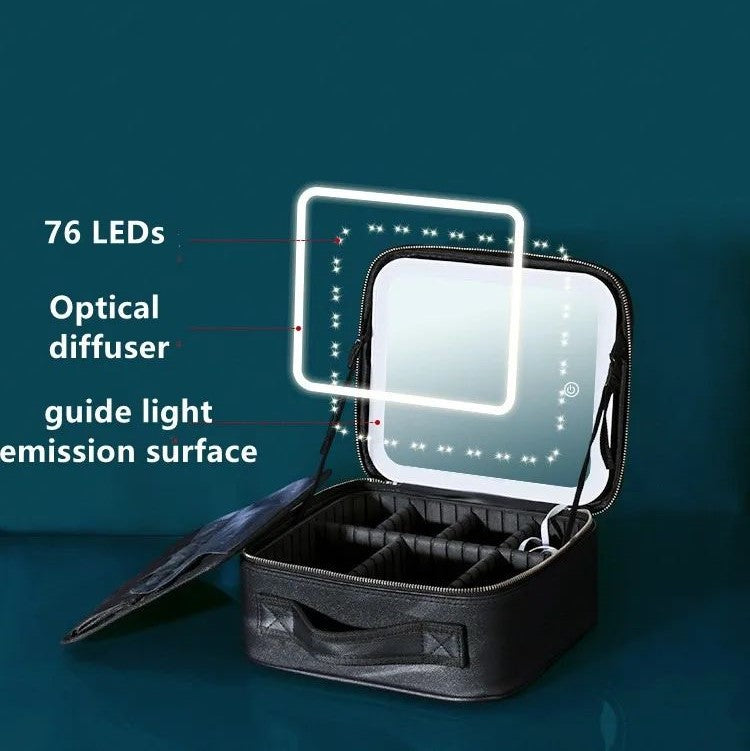Smart LED Lighting Mirror Cosmetic Case Waterproof Portable Travel Makeup Storage Bag