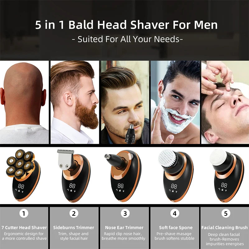 7D Floating Men Rechargeable LCD Display Electric Shaver Bald Head Shaving Machine Wet Dry Beard Hair Trimmer Electric Razor