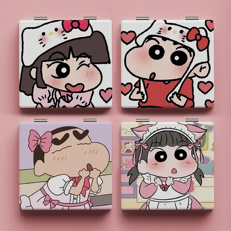 Crayon Shin-Chan & Girlfriend Tamiko Kaneari Two-Sided Foldable Mini Mirror Portable Makeup Mirror