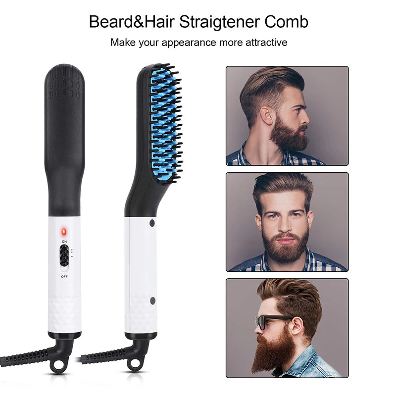 Electric Negative Ion Heating Comb for Men Beard Hair Straightening Brush Wet Dry Use Quick Hair Styler