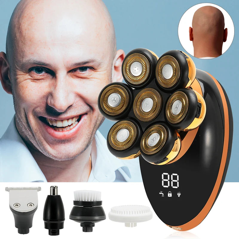 7D Floating Men Rechargeable LCD Display Electric Shaver Bald Head Shaving Machine Wet Dry Beard Hair Trimmer Electric Razor