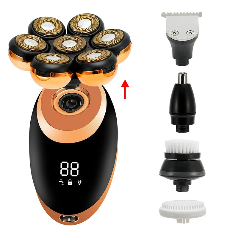 7D Floating Men Rechargeable LCD Display Electric Shaver Bald Head Shaving Machine Wet Dry Beard Hair Trimmer Electric Razor