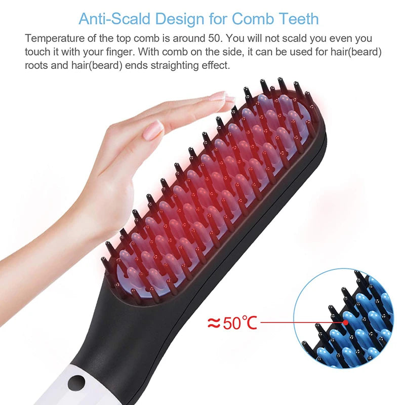 Electric Negative Ion Heating Comb for Men Beard Hair Straightening Brush Wet Dry Use Quick Hair Styler
