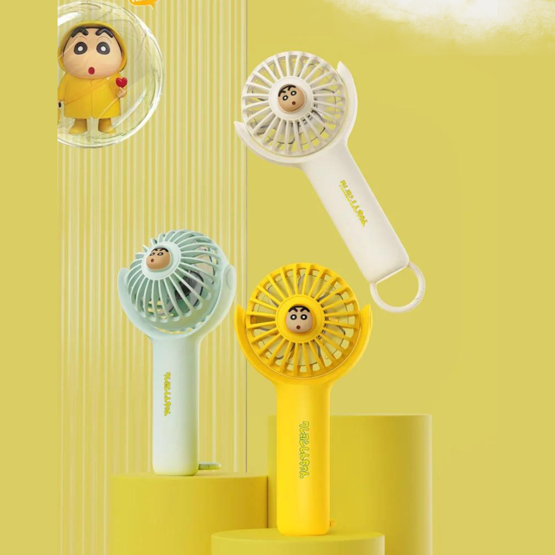 Crayon Shin-Chan 3-Gear Wind Speed Rotatable Mini Handheld Fan Portable USB Charging Hanging Ring Stand