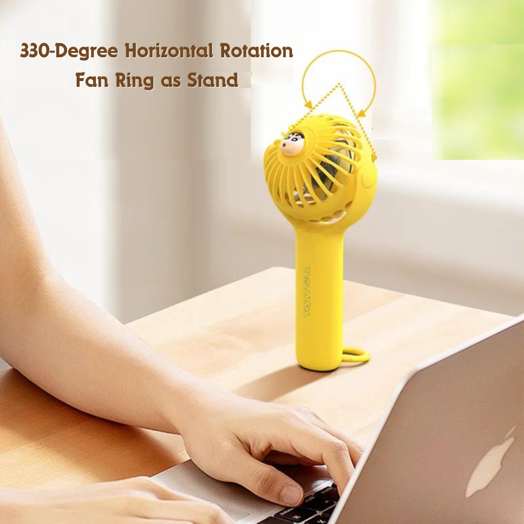 Crayon Shin-Chan 3-Gear Wind Speed Rotatable Mini Handheld Fan Portable USB Charging Hanging Ring Stand