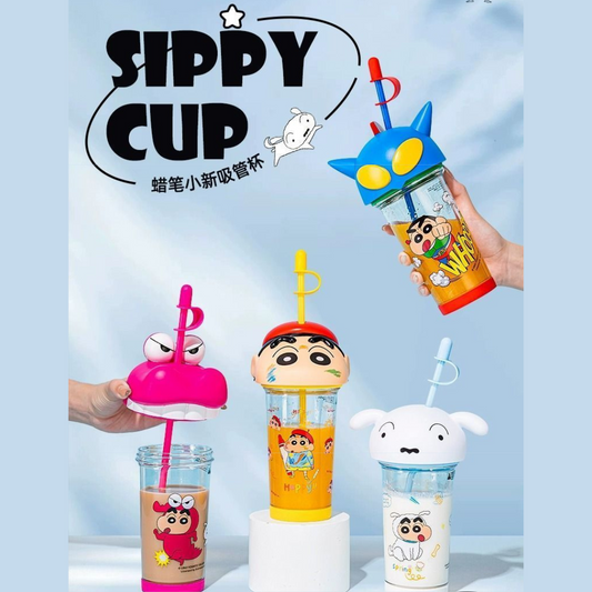 Crayon Shin-Chan & Cute Anime Cartoon 3D Big Head Tritan Temperature Resistance Leakproof Straw Cup 500ml