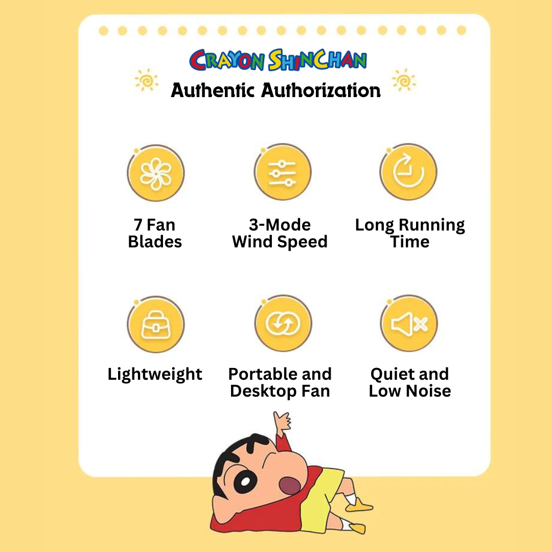 Crayon Shin-Chan Lightweight 3-Gear Wind Speed Mini Handheld Fan Portable USB Charging Detachable Stand Base