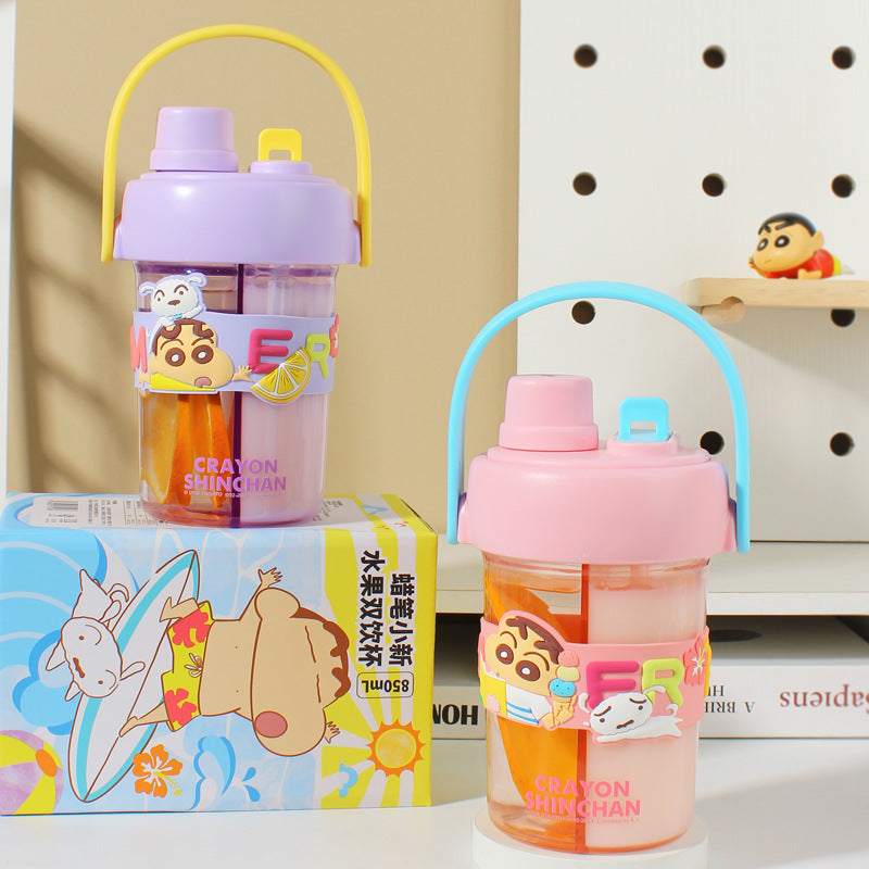 Crayon Shin-Chan Dual Use with Split Layer Leakproof Seal 2-in-1 Double Drinking Straw Cup 850ml