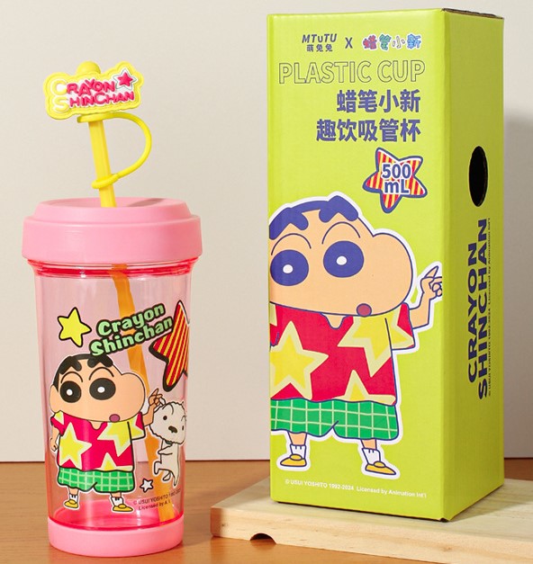Crayon Shin-Chan Temperature Resistance Anti-Slip Rubber Pad Anime Cartoon Dust Cap Straw Cup 500ml