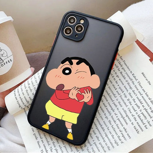Crayon Shin-Chan Heart Hands Anti-Scratch Dustproof Water-Resistant Lightweight Frosted Cover Translucent Black Phone Case