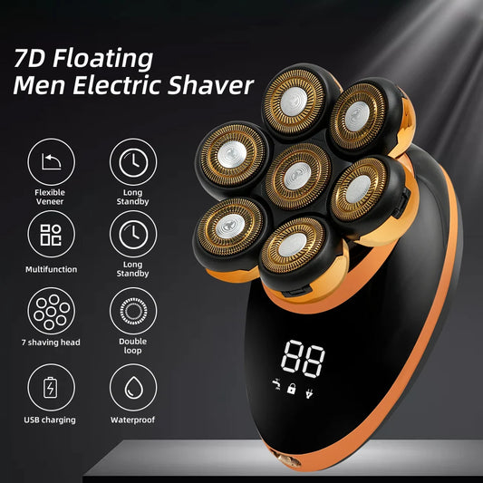 7D Floating Men Rechargeable LCD Display Electric Shaver Bald Head Shaving Machine Wet Dry Beard Hair Trimmer Electric Razor