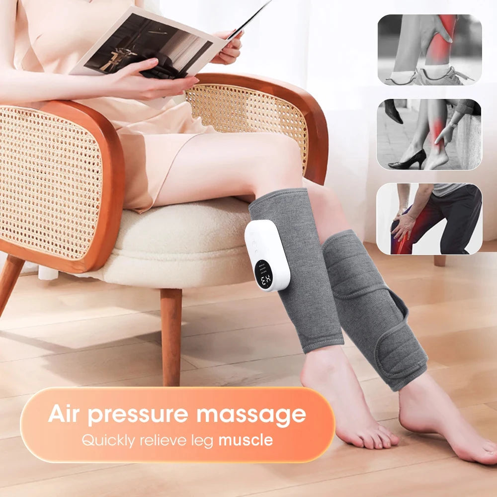 360° Air Pressure Wireless 3-Mode Calf Massager 3-Level Heating Leg Muscle Relaxation & Shaping